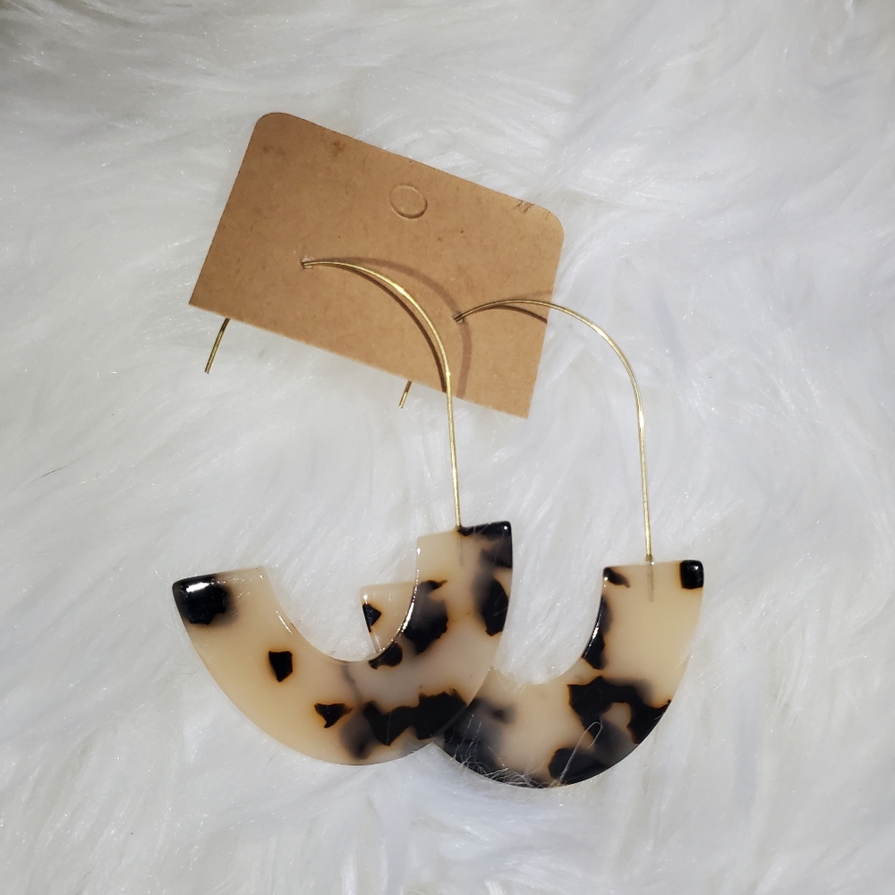 Tortoise Shell Half Hoop Acrylic Earrings